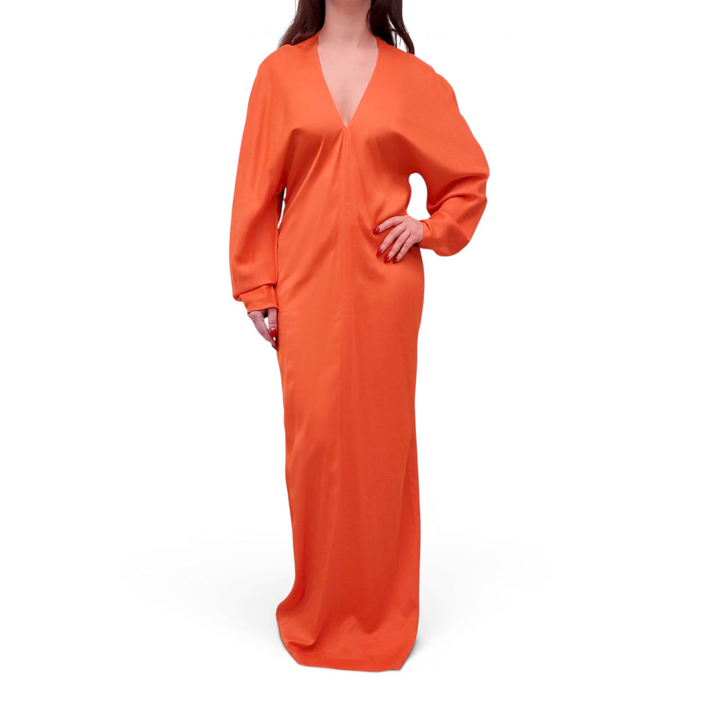 SALVATORE FERRAGAMO ORANGE PUFF SLEEVE MAXI DRESS - SIZE 10