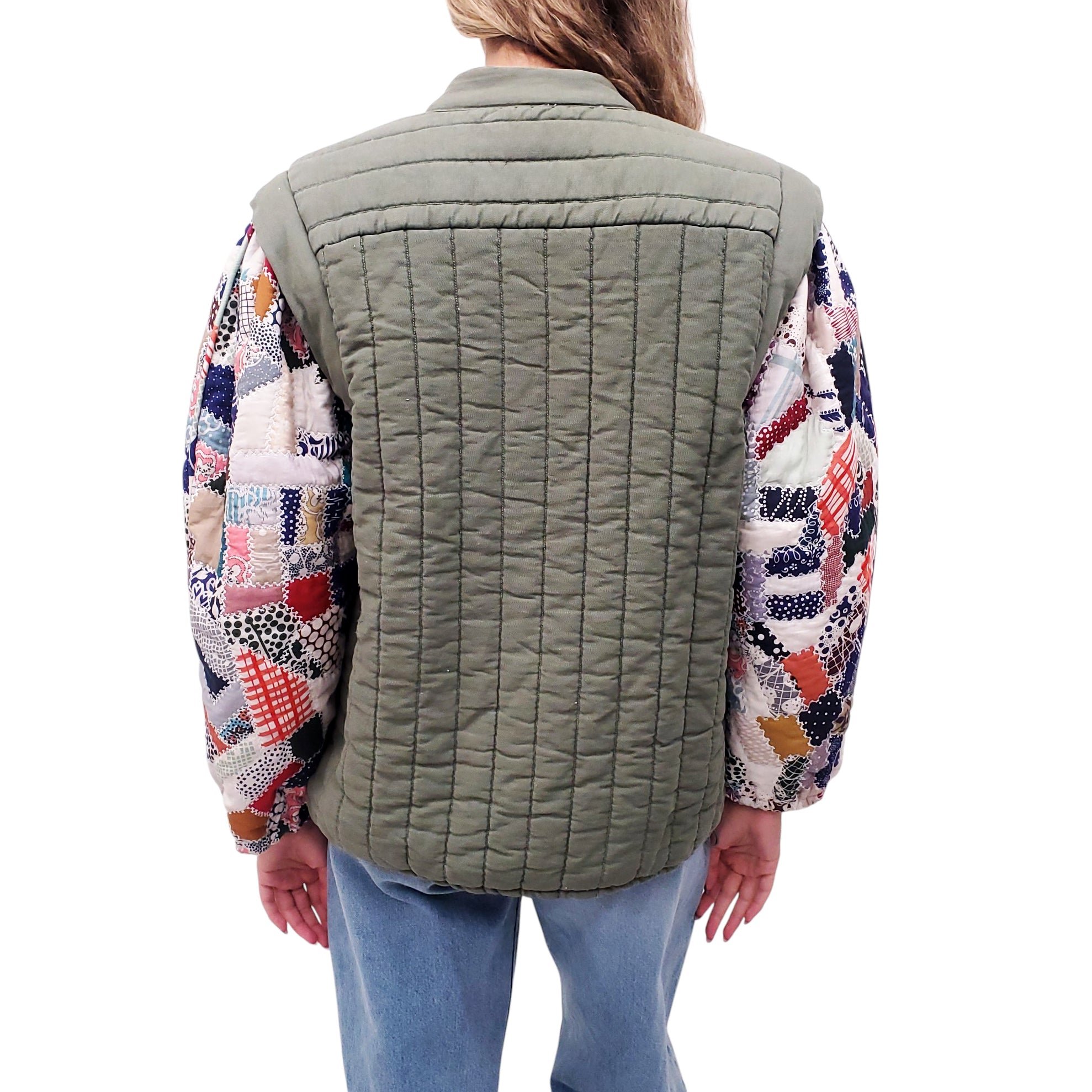 SEA NEW YORK KHAKI JACKET WITH MULTICOLOURED SLEEVE DETAILS - SIZE XS