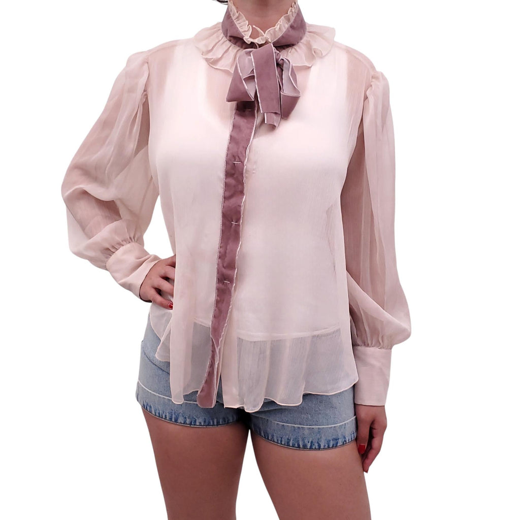 SEE BY CHLOÉ SHEER POWDER PINK RUFFLE BLOUSE - SIZE 40