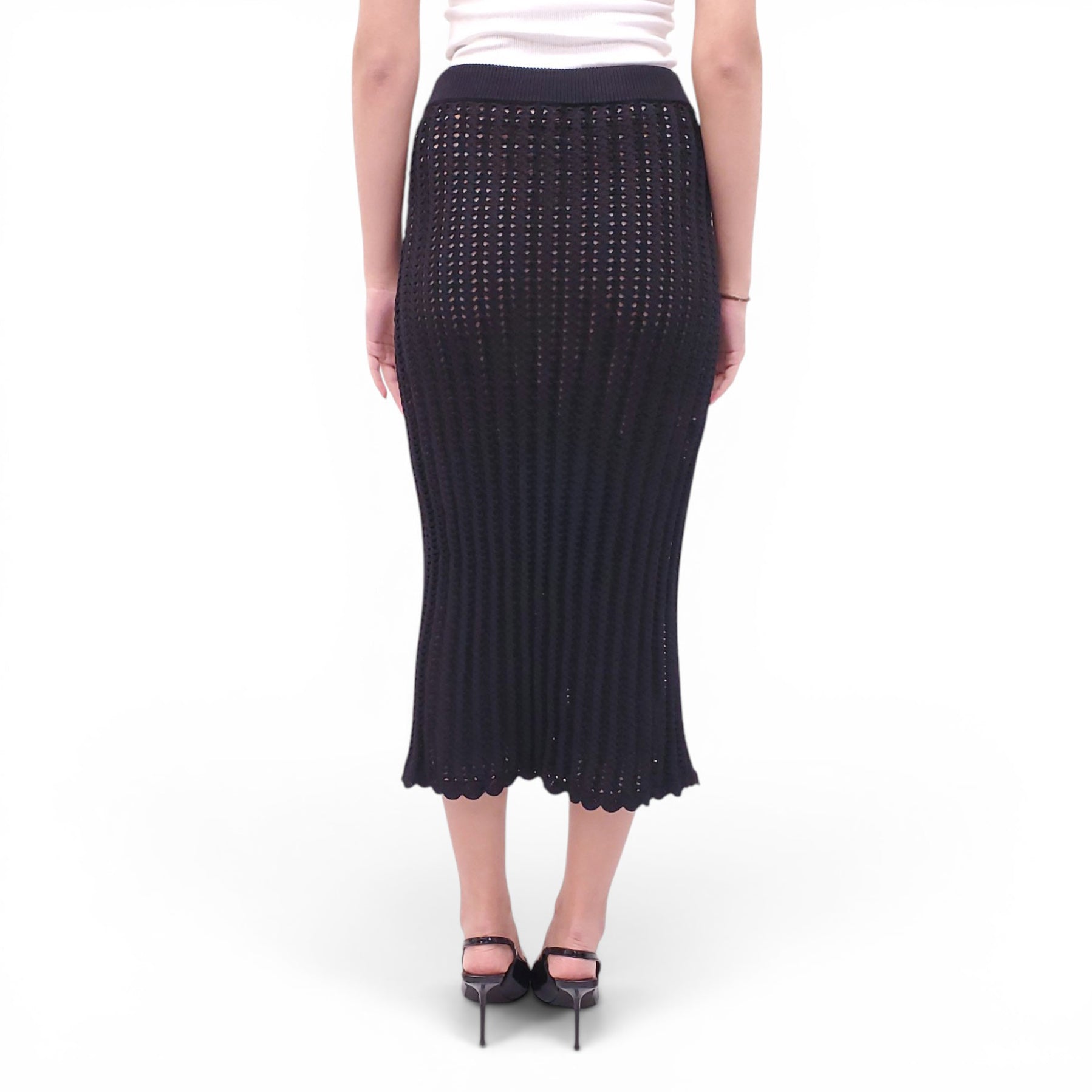 SELF-PORTRAIT BLACK CROCHET KNIT SKIRT WITH GOLD BUTTONS - SIZE L