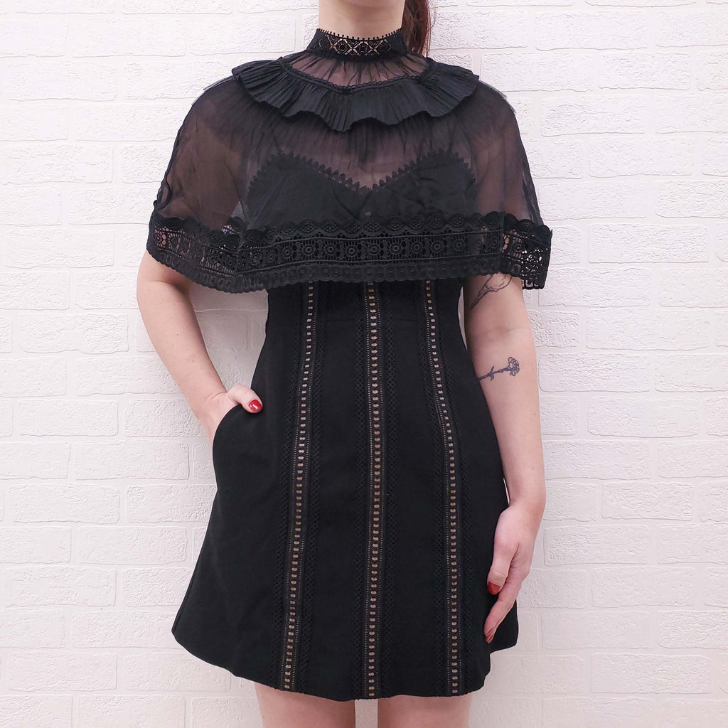 SELF-PORTRAIT BLACK DRESS WITH RUFFLE DETAIL - SIZE 2