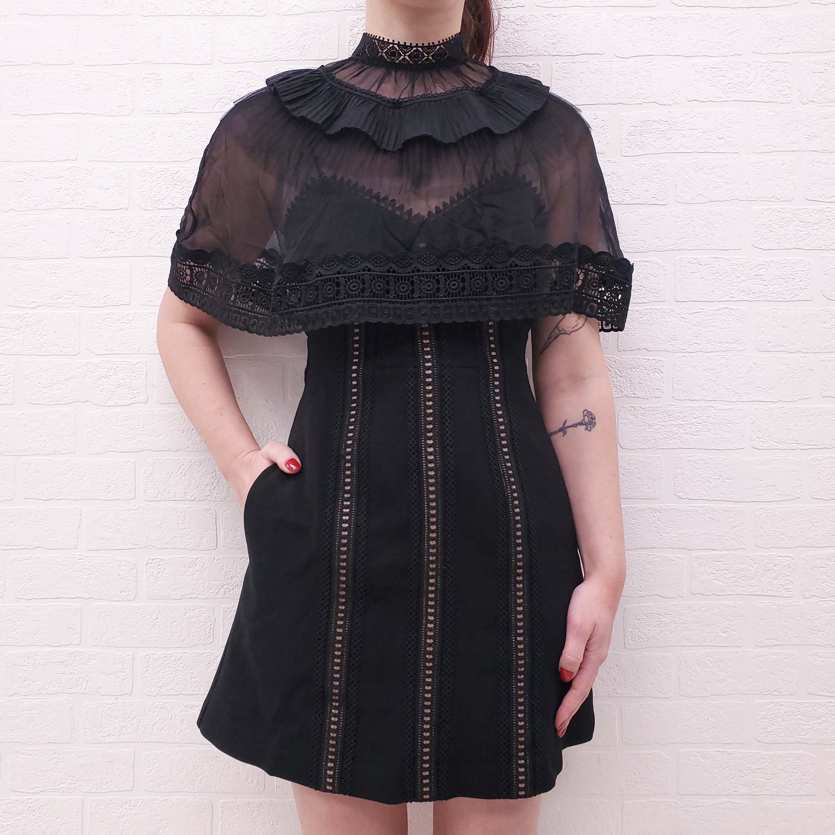 SELF-PORTRAIT BLACK DRESS WITH RUFFLE DETAIL - SIZE 2