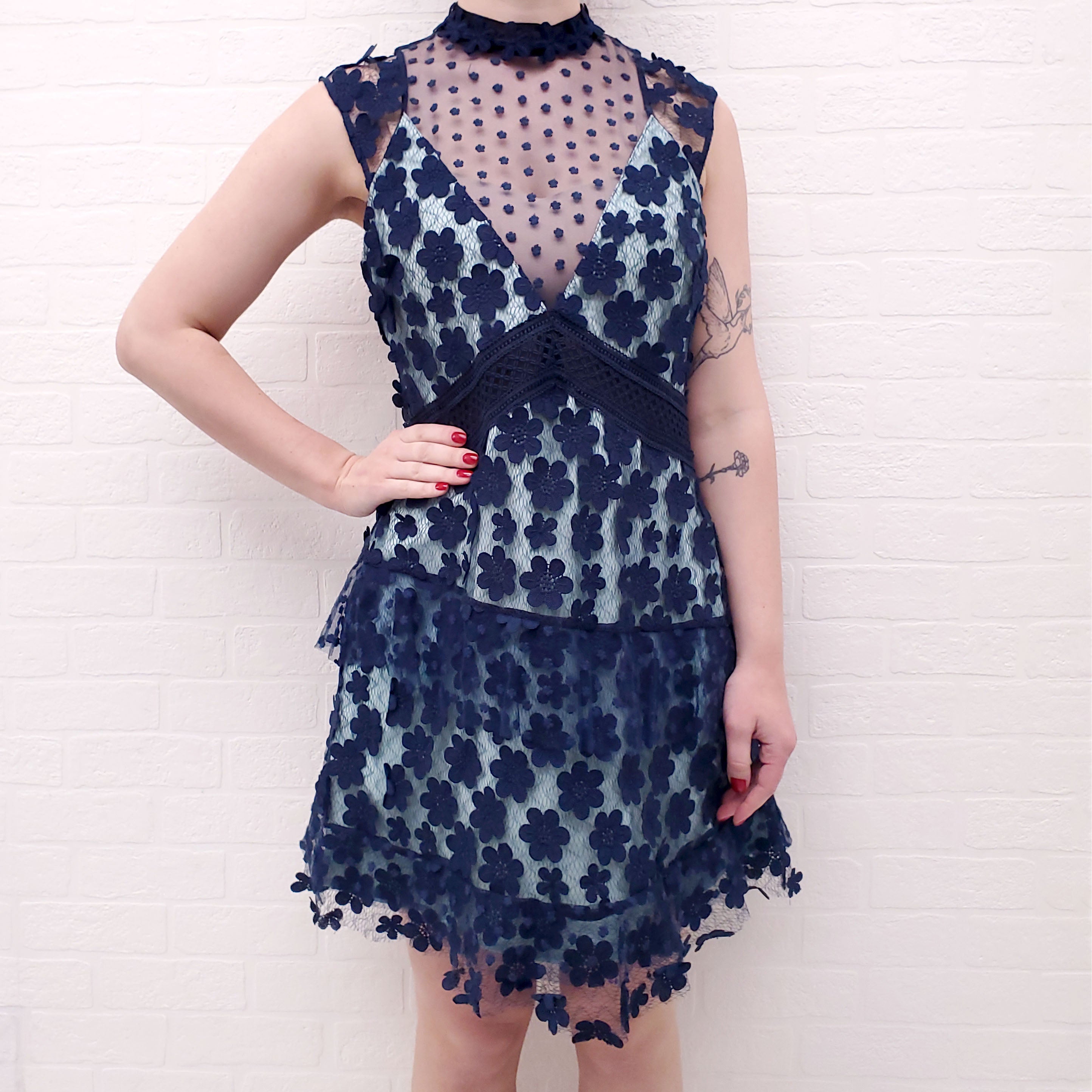 SELF-PORTRAIT BLUE AND TURQUOISE LACE DRESS - SIZE 10