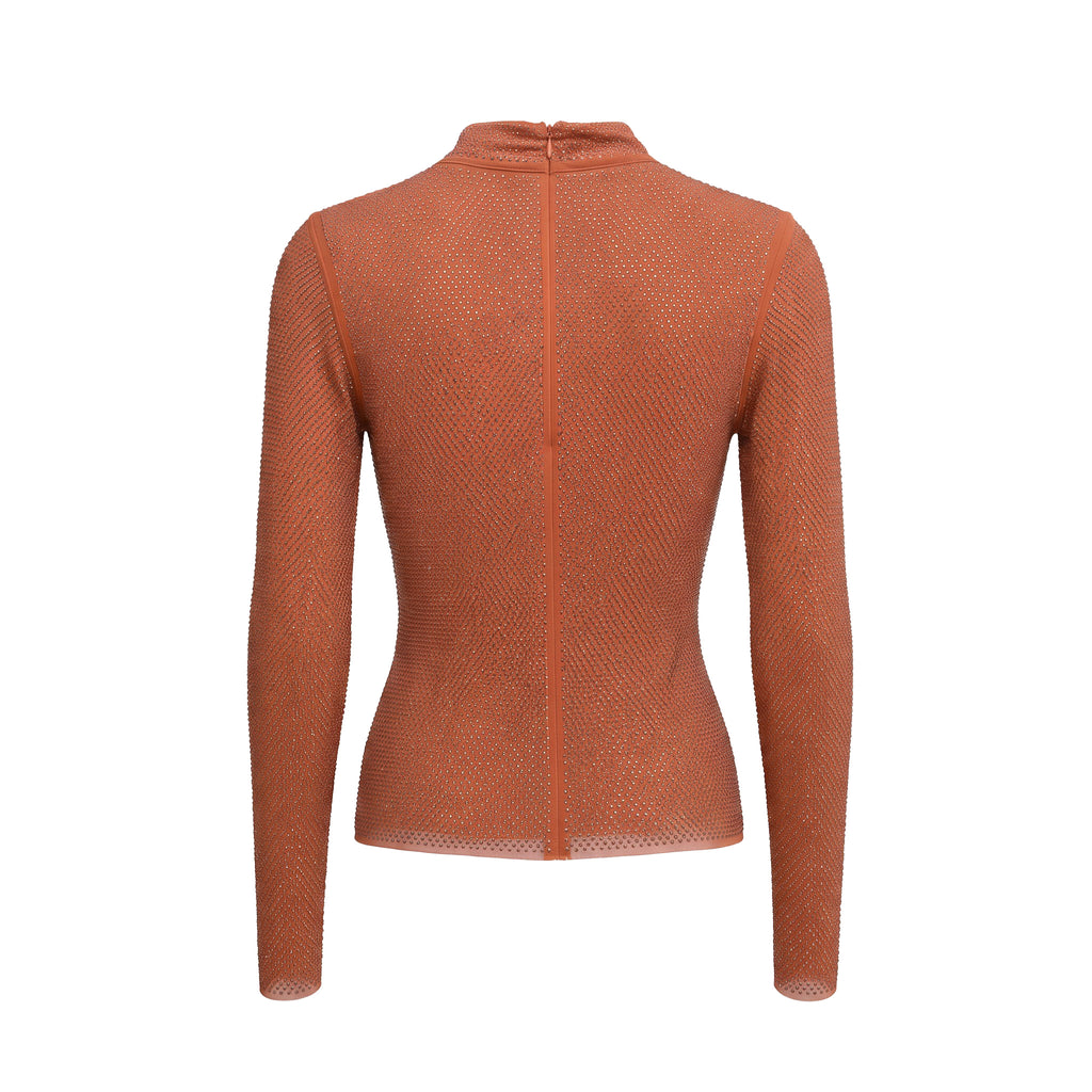 SELF-PORTRAIT BROWN SEQUIN LONG SLEEVE TOP - SIZE 8