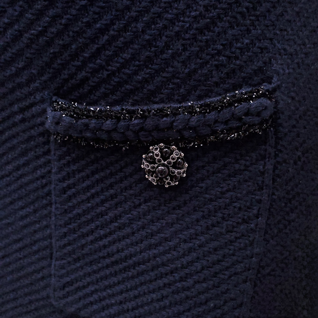 SELF-PORTRAIT NAVY KNIT MAXI SKIRT WITH CRYSTAL POCKET DETAILS - SIZE L