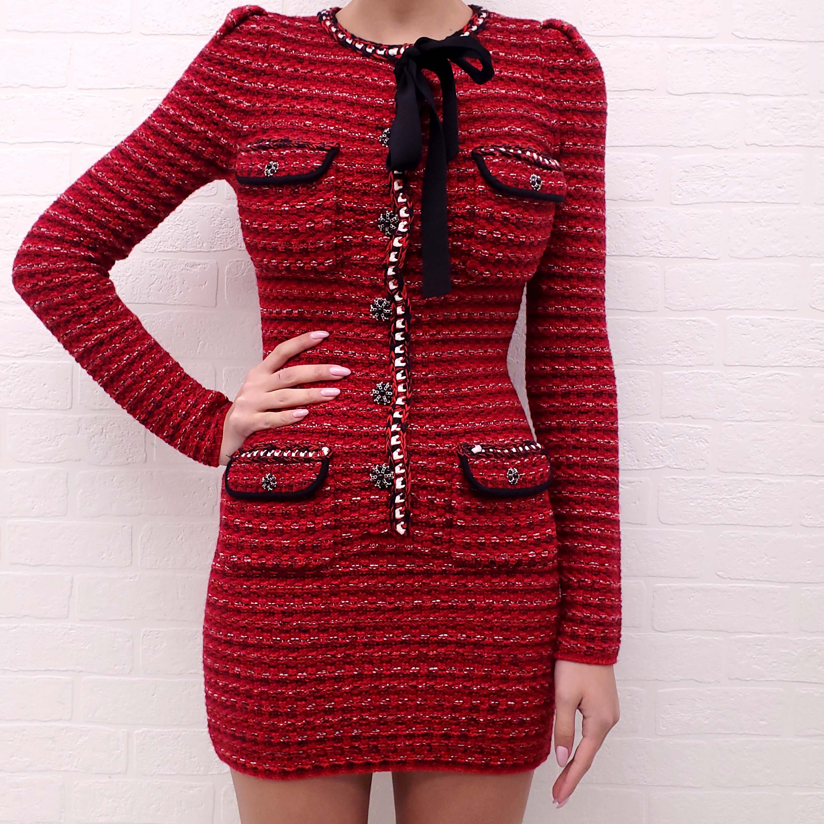 SELF-PORTRAIT RED KNIT DRESS - SIZE S
