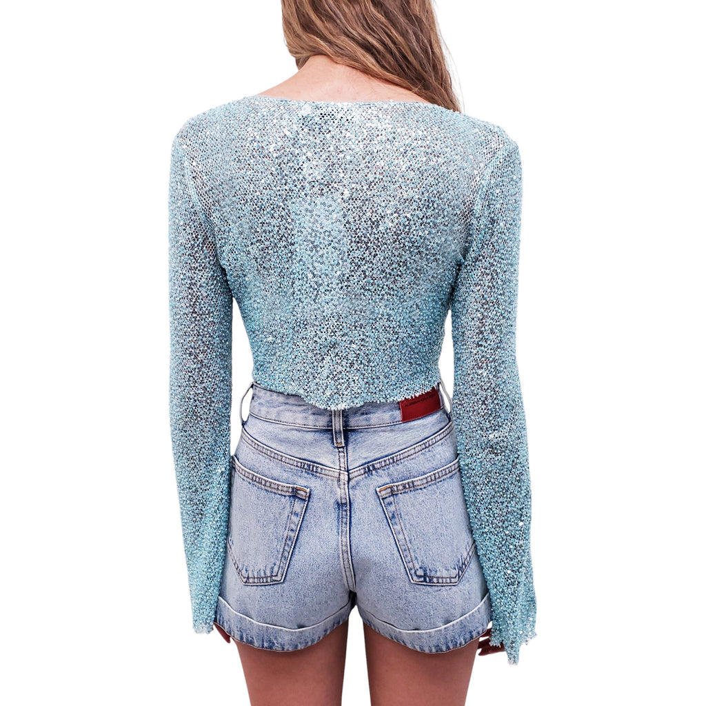 SELF-PORTRAIT TURQUOISE SEQUIN BEADED CARDIGAN - SIZE US 4