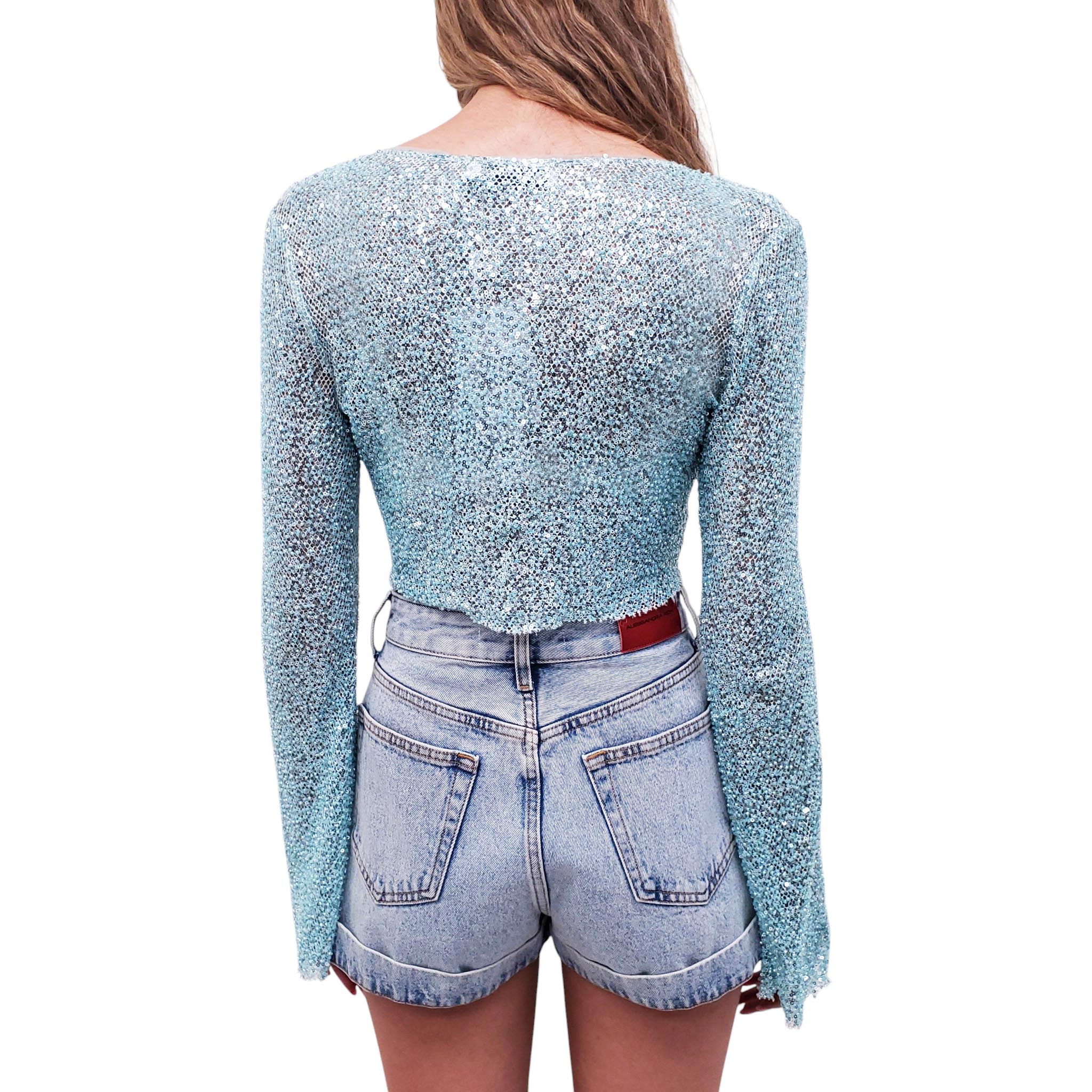 SELF-PORTRAIT TURQUOISE SEQUIN BEADED CARDIGAN - SIZE US 4