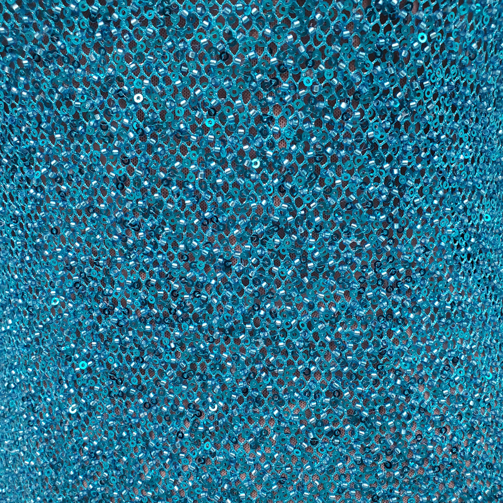SELF-PORTRAIT TURQUOISE SEQUIN OPEN-BACK MAXI DRESS - SIZE US 10