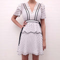 SELF-PORTRAIT WHITE AND BLACK POLKA DOT RUFFLE DRESS - SIZE 2