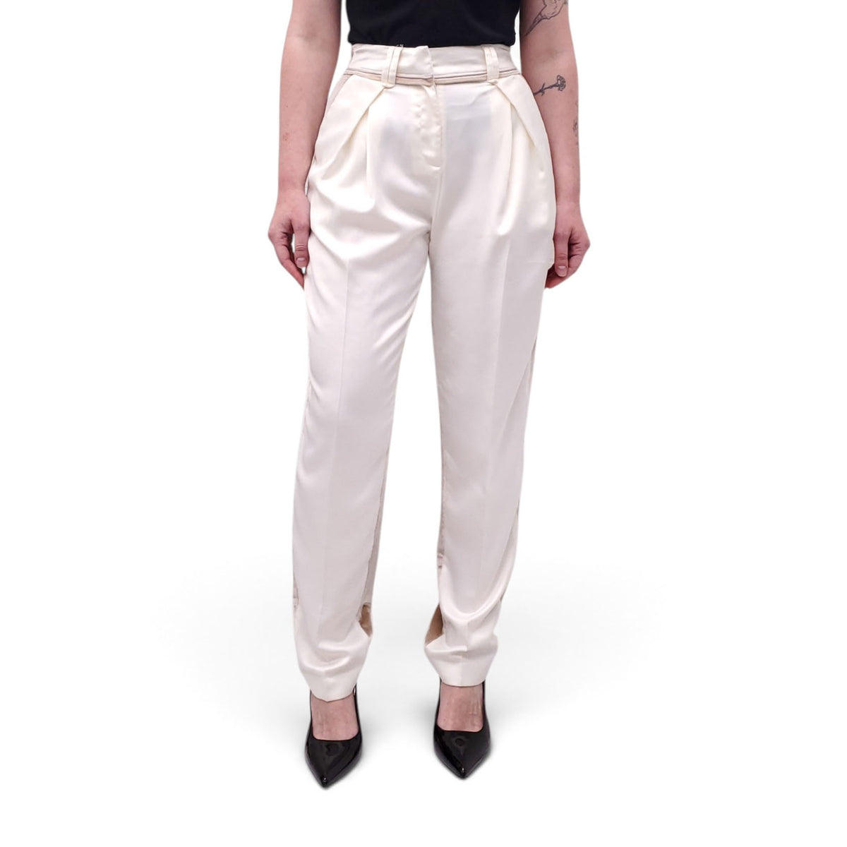 SELF PORTRAIT OFF WHITE TONAL TROUSERS - SIZE 4
