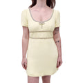SELF PORTRAIT YELLOW CREPE CRYSTAL TRIM MINI DRESS - SIZE 6