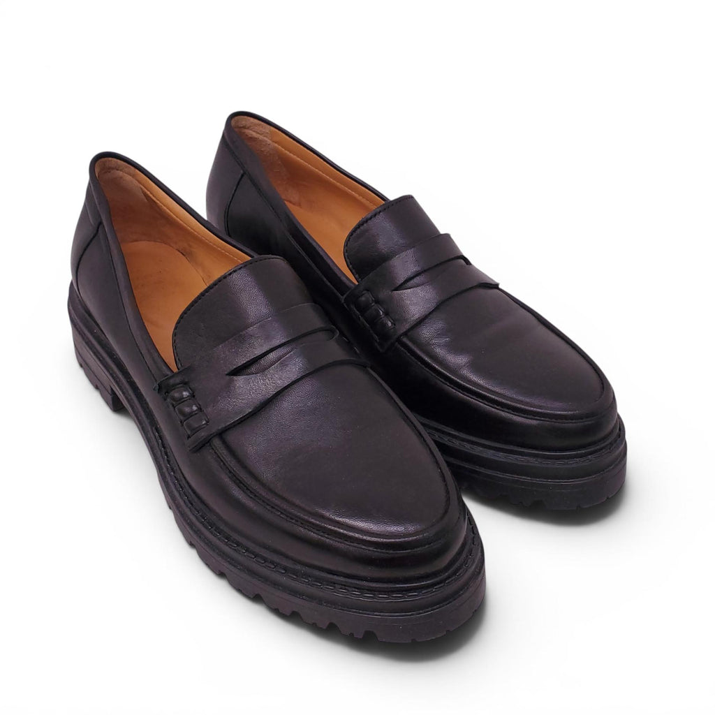 SEZANE LES SOULIERS BLACK LEATHER LOAFERS - SIZE 41