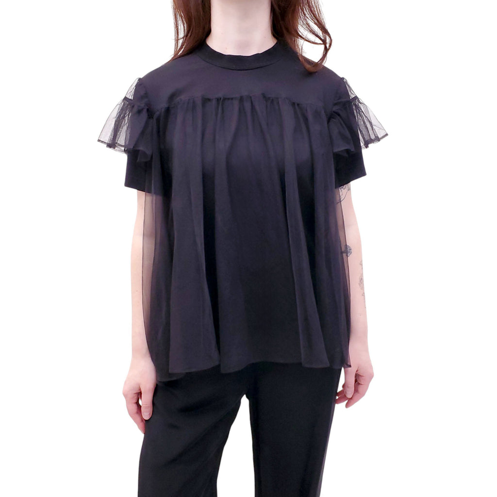 SHUSHU/TONG BLACK T-SHIRT WITH TULLE - SIZE 6