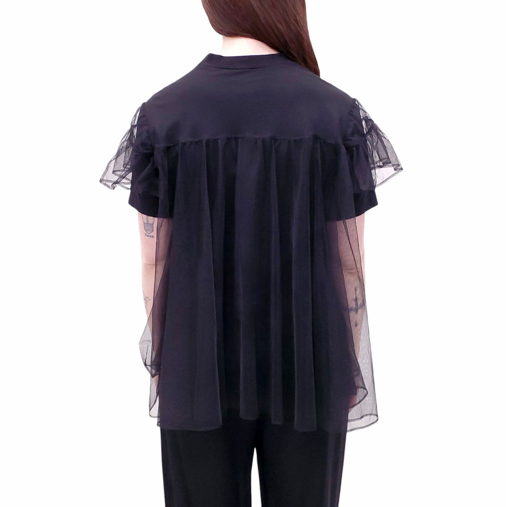 SHUSHU/TONG BLACK T-SHIRT WITH TULLE - SIZE 6