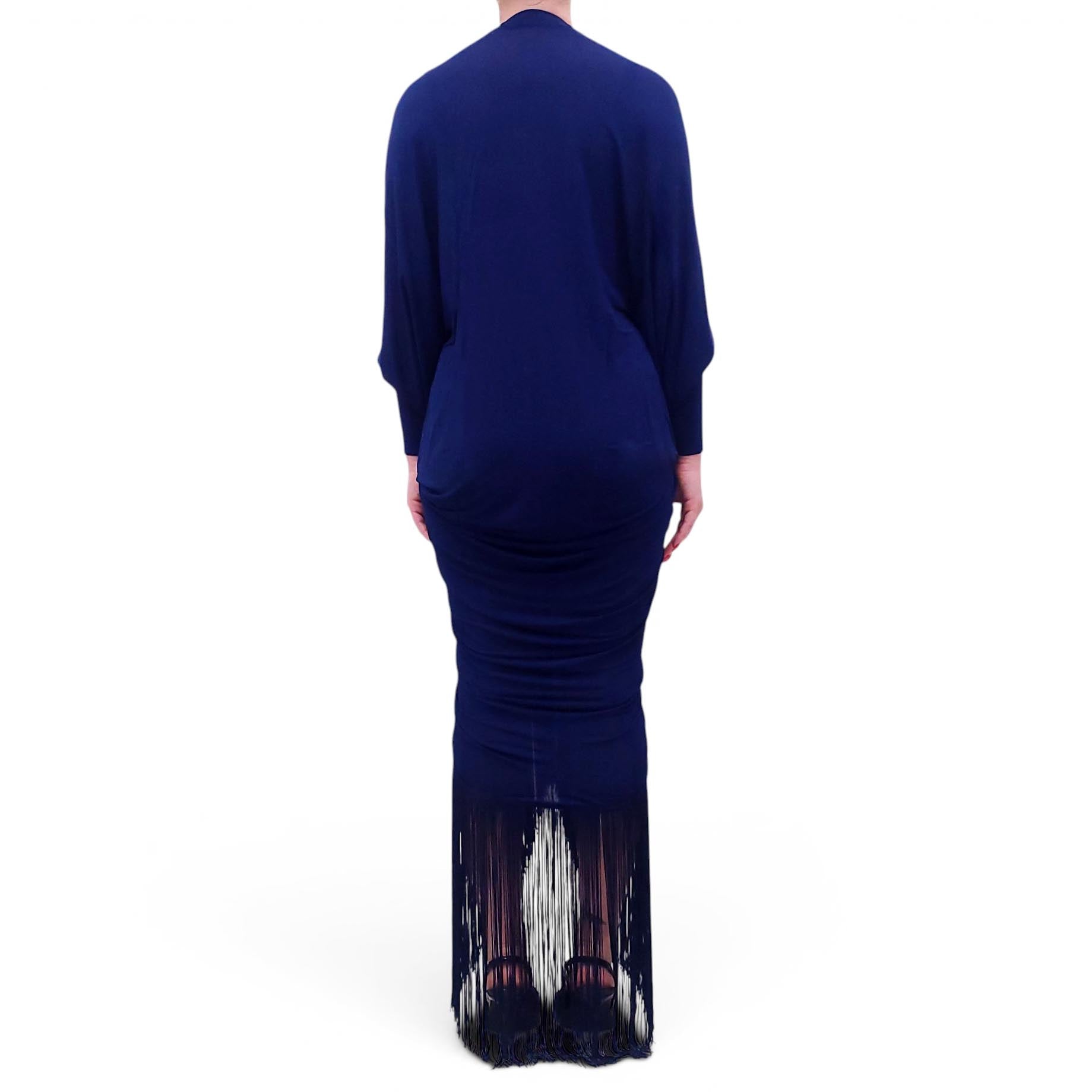SILVIA TCHERASSI BLUE RUCHED DRESS WITH FRINGE - SIZE L