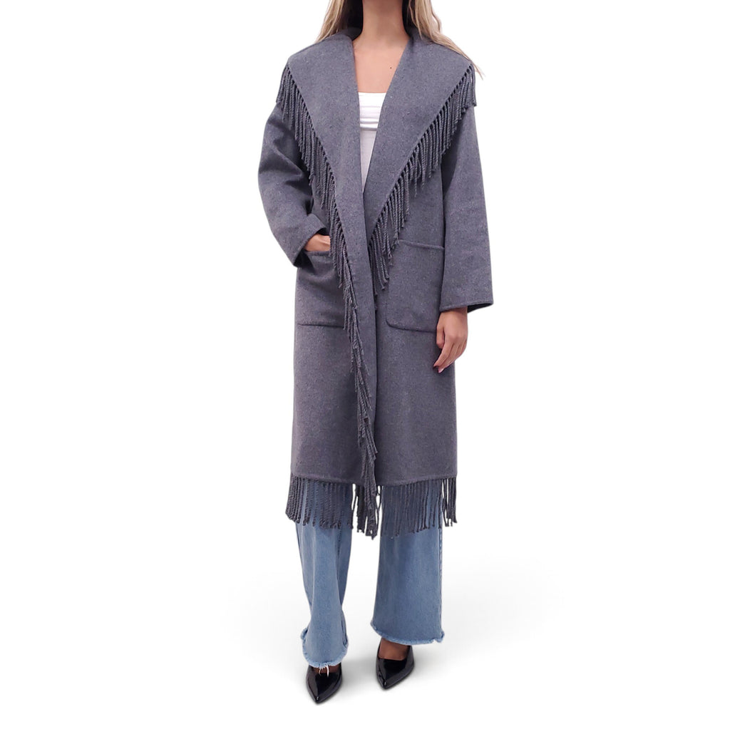 SIMKHAI GREY FRINGE COAT - SIZE M