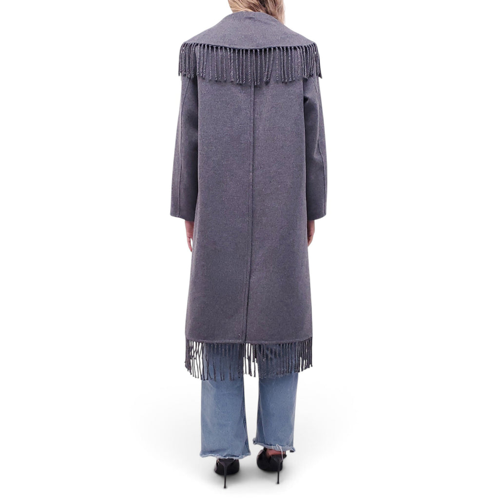 SIMKHAI GREY FRINGE COAT - SIZE M