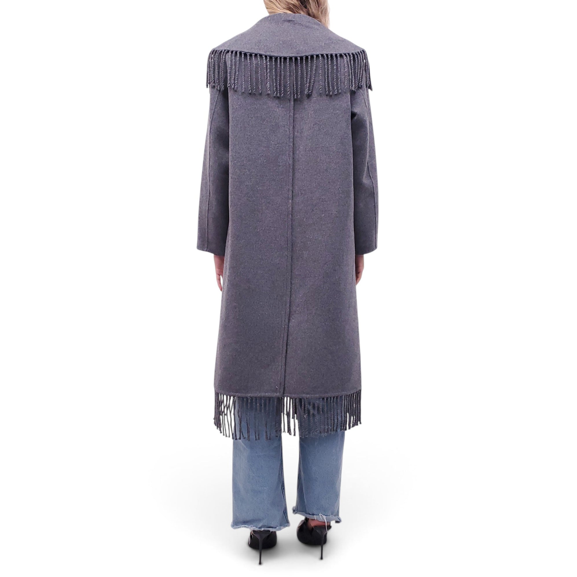 SIMKHAI GREY FRINGE COAT - SIZE M