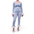 SLEEPER BLUE LOUNGE SET WITH WHITE FEATHER DETAILS - SIZE S