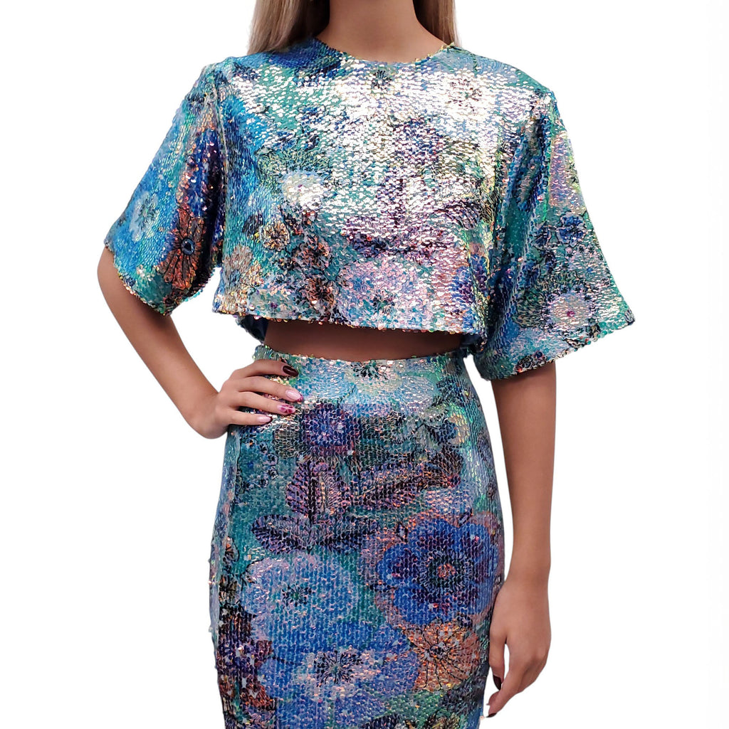 SMYTHE 2-PIECE SEQUIN FLORAL SET - SIZE XS