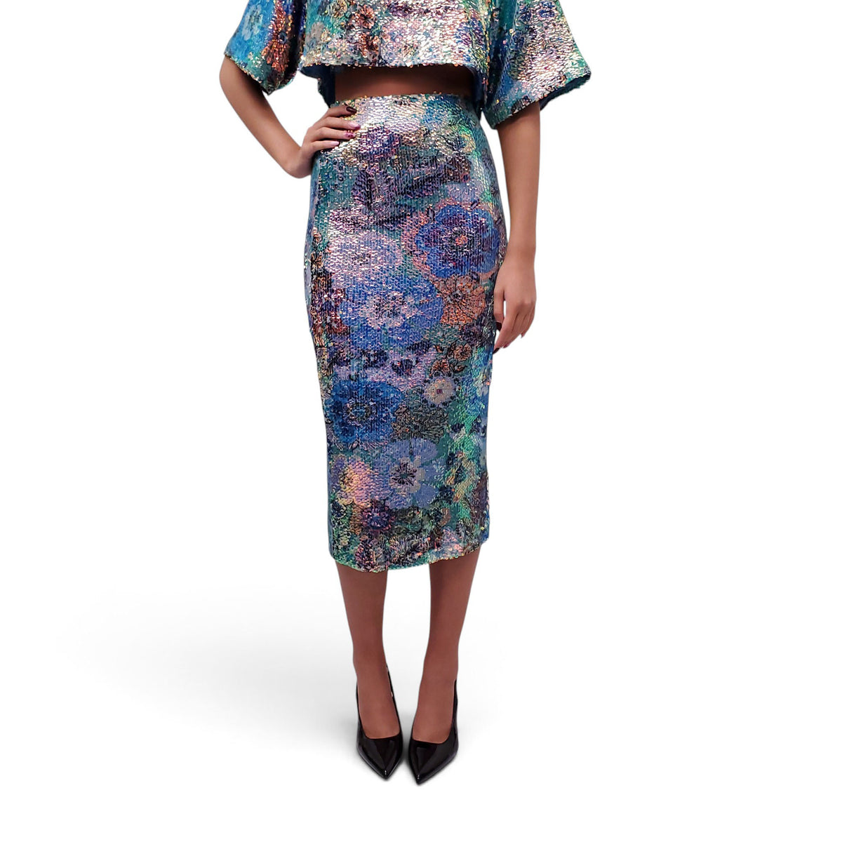 SMYTHE 2-PIECE SEQUIN FLORAL SET - SIZE XS