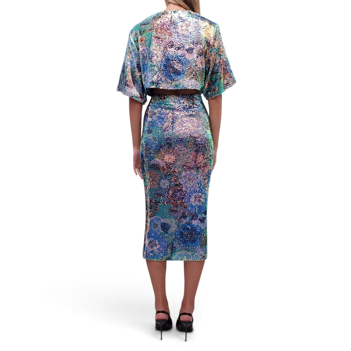 SMYTHE 2-PIECE SEQUIN FLORAL SET - SIZE XS