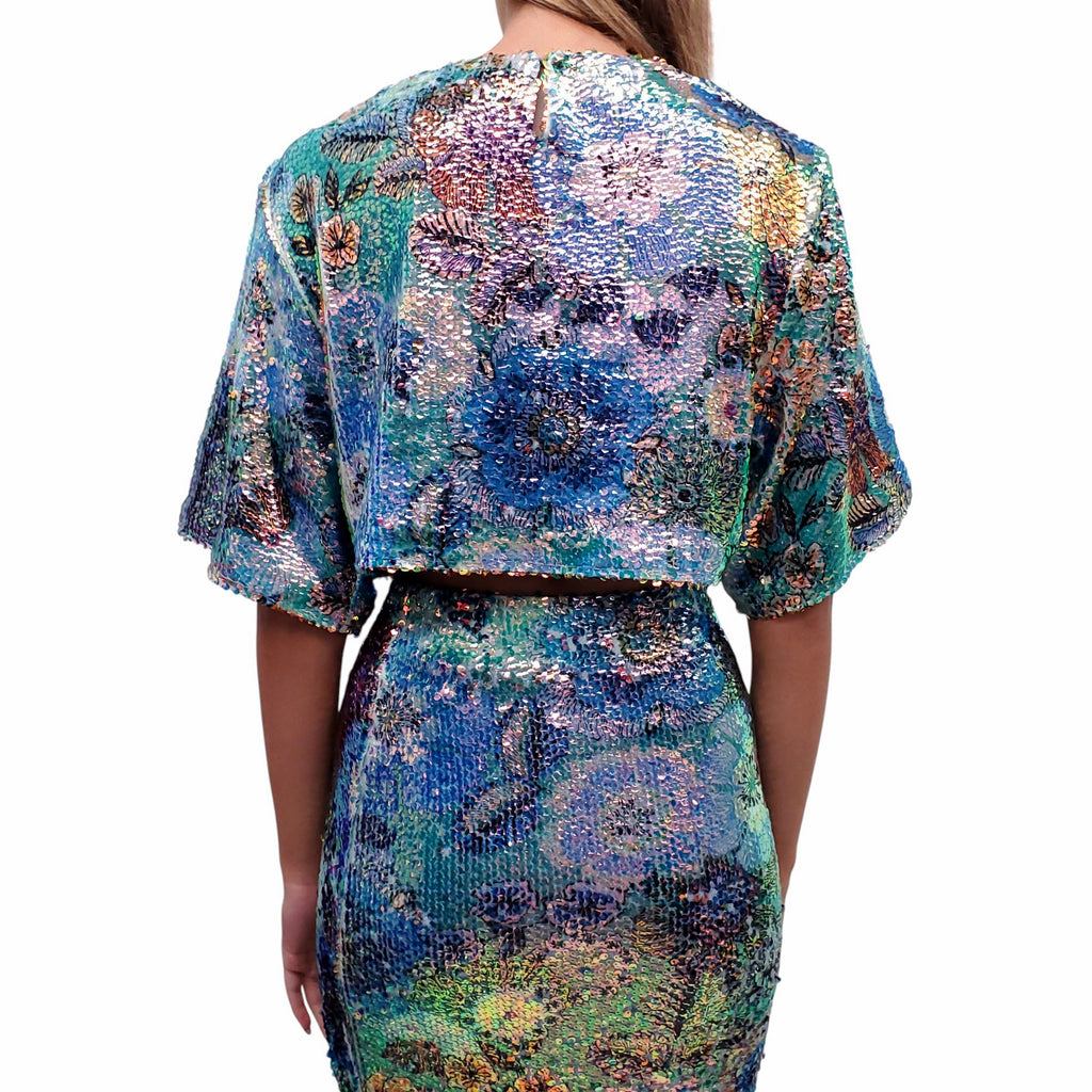 SMYTHE 2-PIECE SEQUIN FLORAL SET - SIZE XS