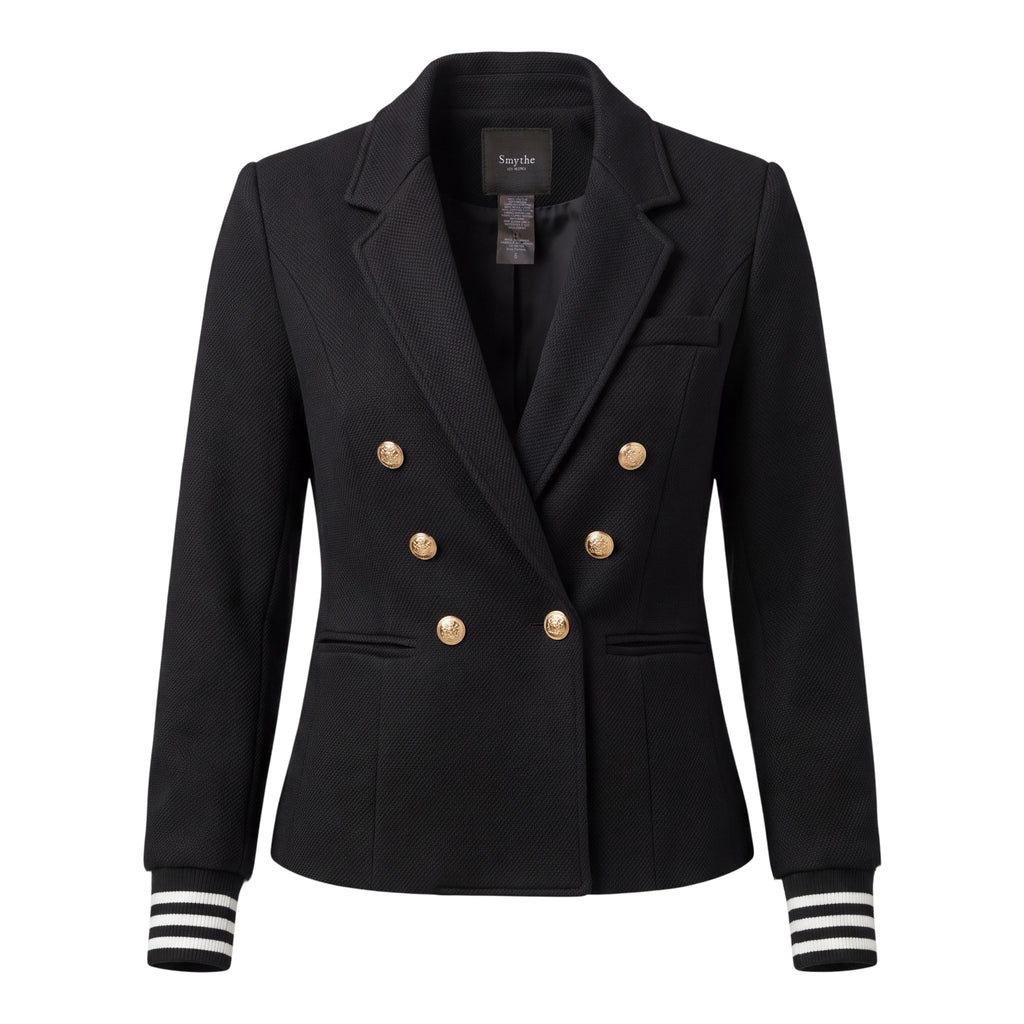 SMYTHE BLACK BLAZER WITH BLACK AND WHITE SLEEVE DETAIL - SIZE 6