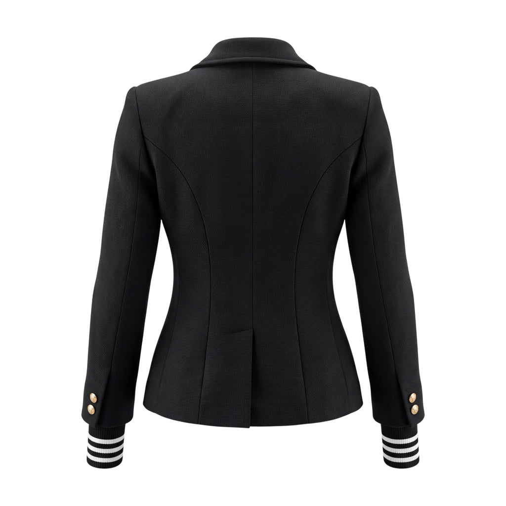 SMYTHE BLACK BLAZER WITH BLACK AND WHITE SLEEVE DETAIL - SIZE 6