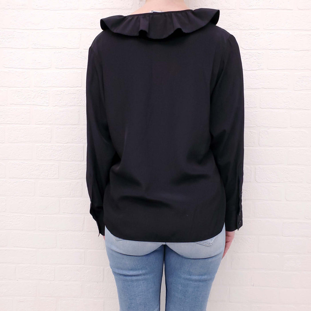 SMYTHE BLACK BLOUSE WITH RUFFLE DETAIL - SIZE M