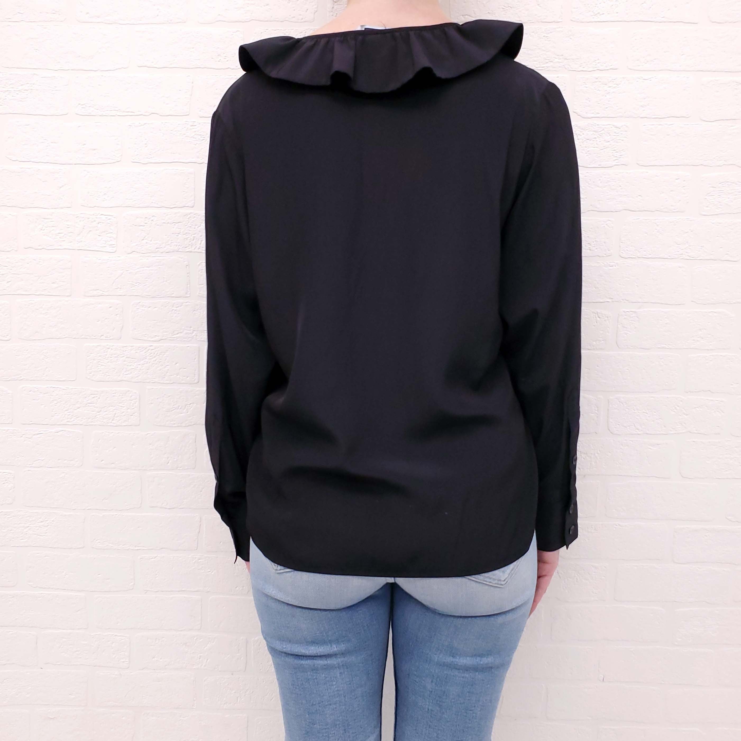 SMYTHE BLACK BLOUSE WITH RUFFLE DETAIL - SIZE M