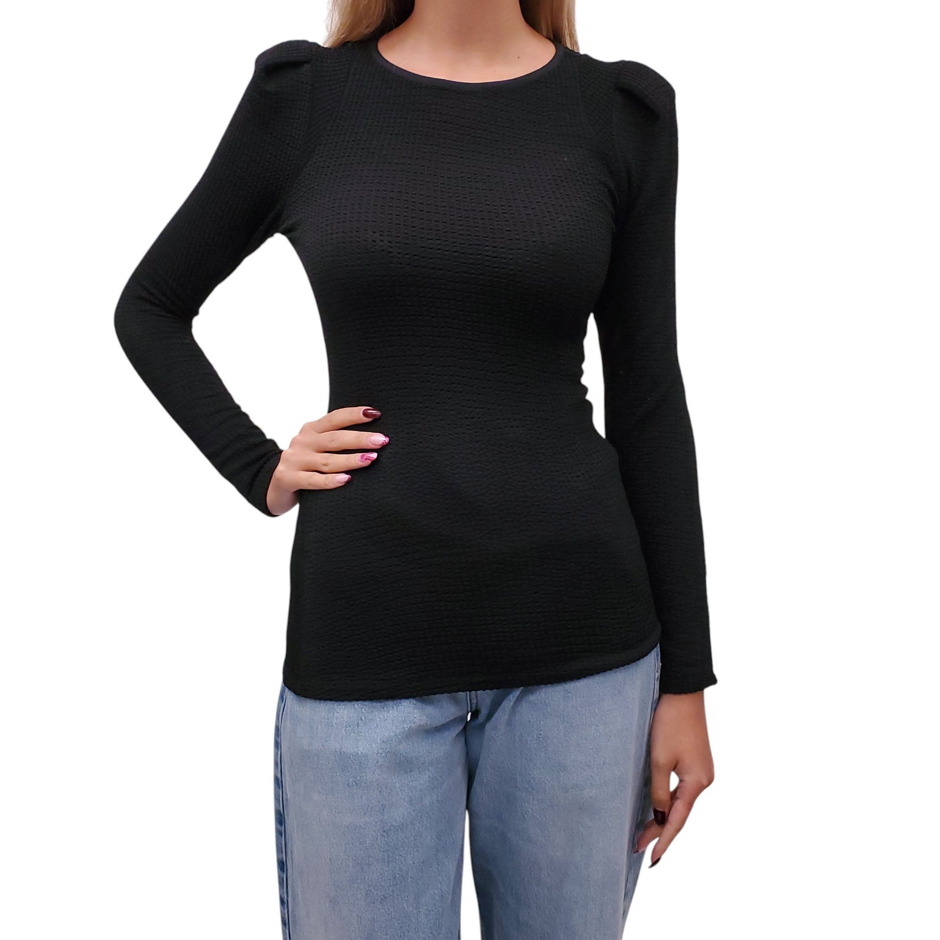 SMYTHE BLACK CRINKLE LONG SLEEVE TOP WITH PUFFED SLEEVE - SIZE XS
