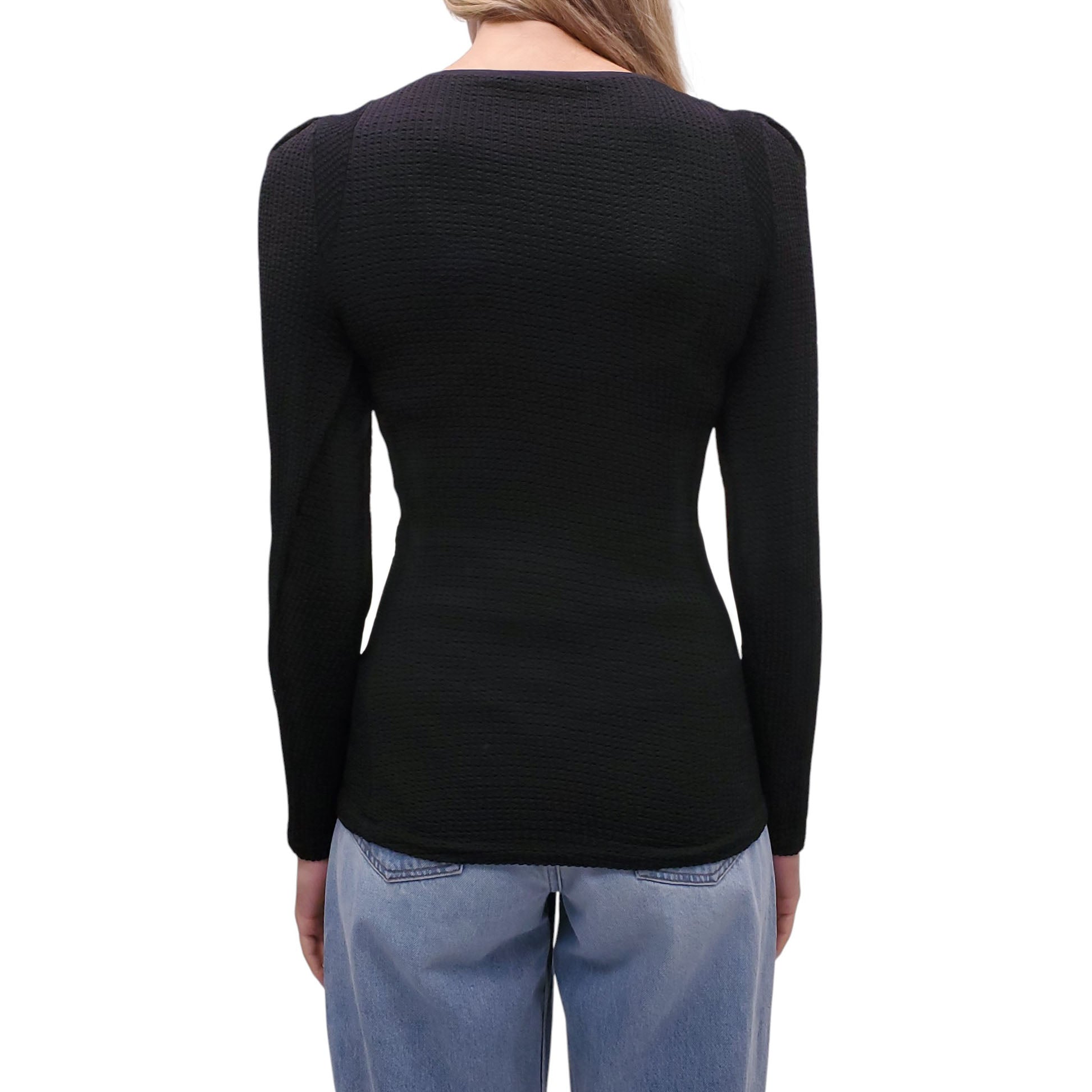 SMYTHE BLACK CRINKLE LONG SLEEVE TOP WITH PUFFED SLEEVE - SIZE XS