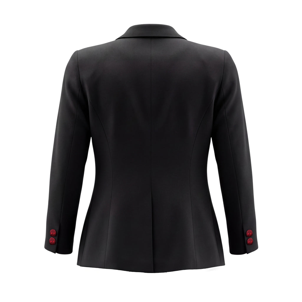 SMYTHE BLACK JACKET WITH RED BUTTON AND SHIRT STRIPED DETAILED LINING - SIZE 6