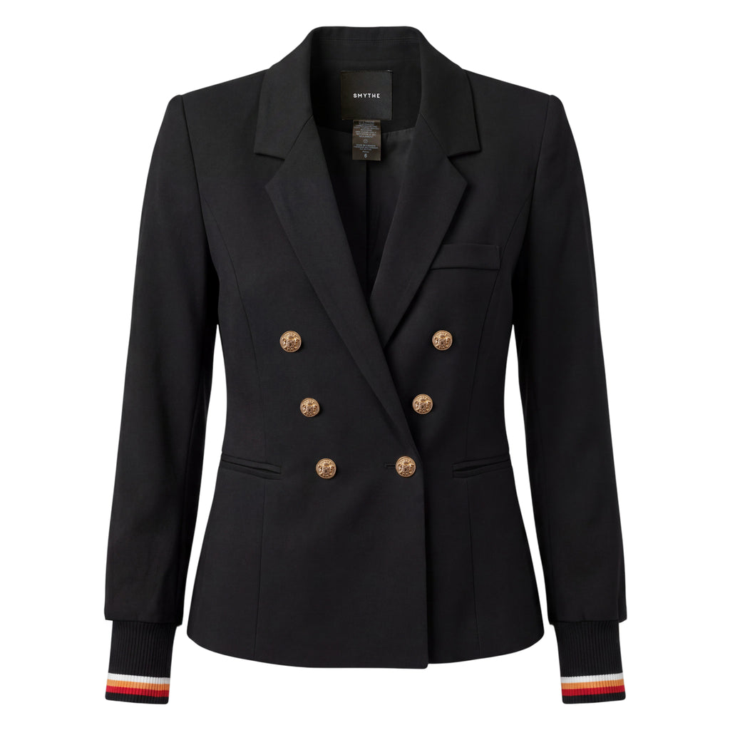 SMYTHE BLACK JACKET WITH STRIPE SPORT DETAILED SLEEVE INSERTS - SIZE 6