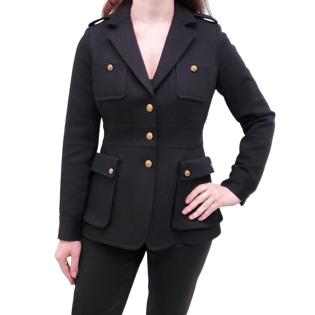 SMYTHE BLACK MILITARY JACKET WITH GOLD BUTTONS - SIZE 8