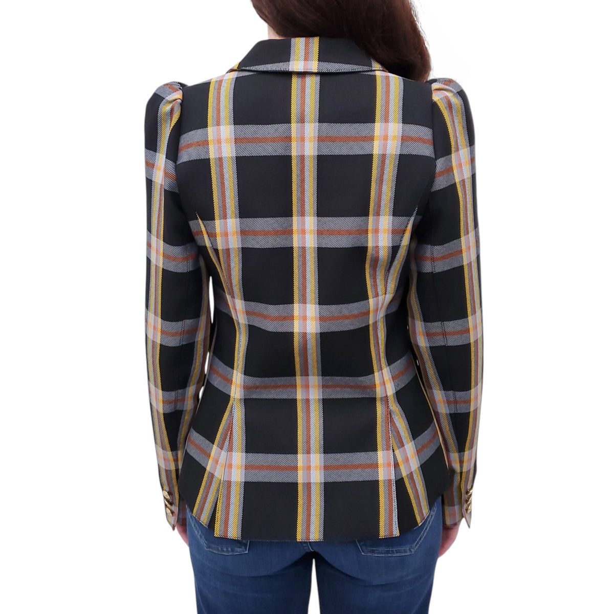 SMYTHE BLACK, YELLOW AND BROWN PLAID BLAZER - SIZE 8