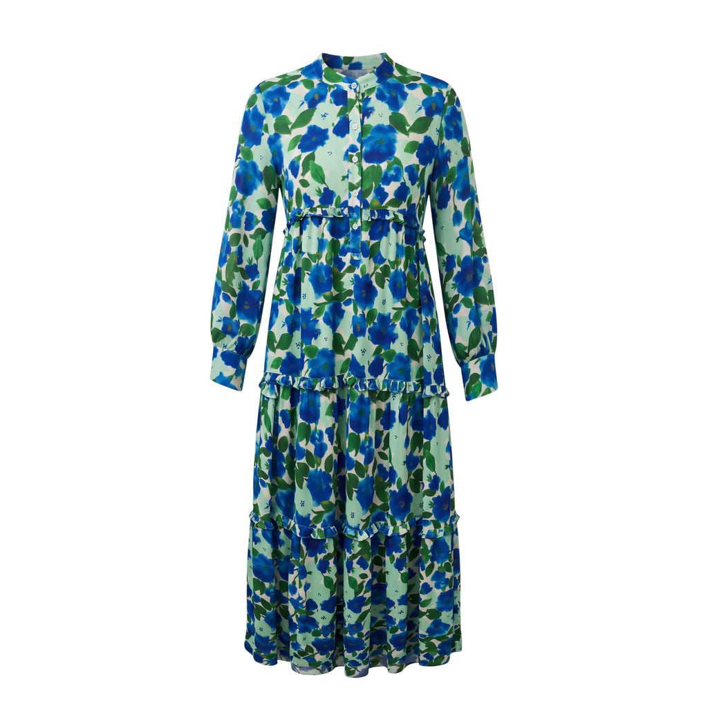 SMYTHE BLUE AND GREEN FLORAL MAXI DRESS - SIZE L