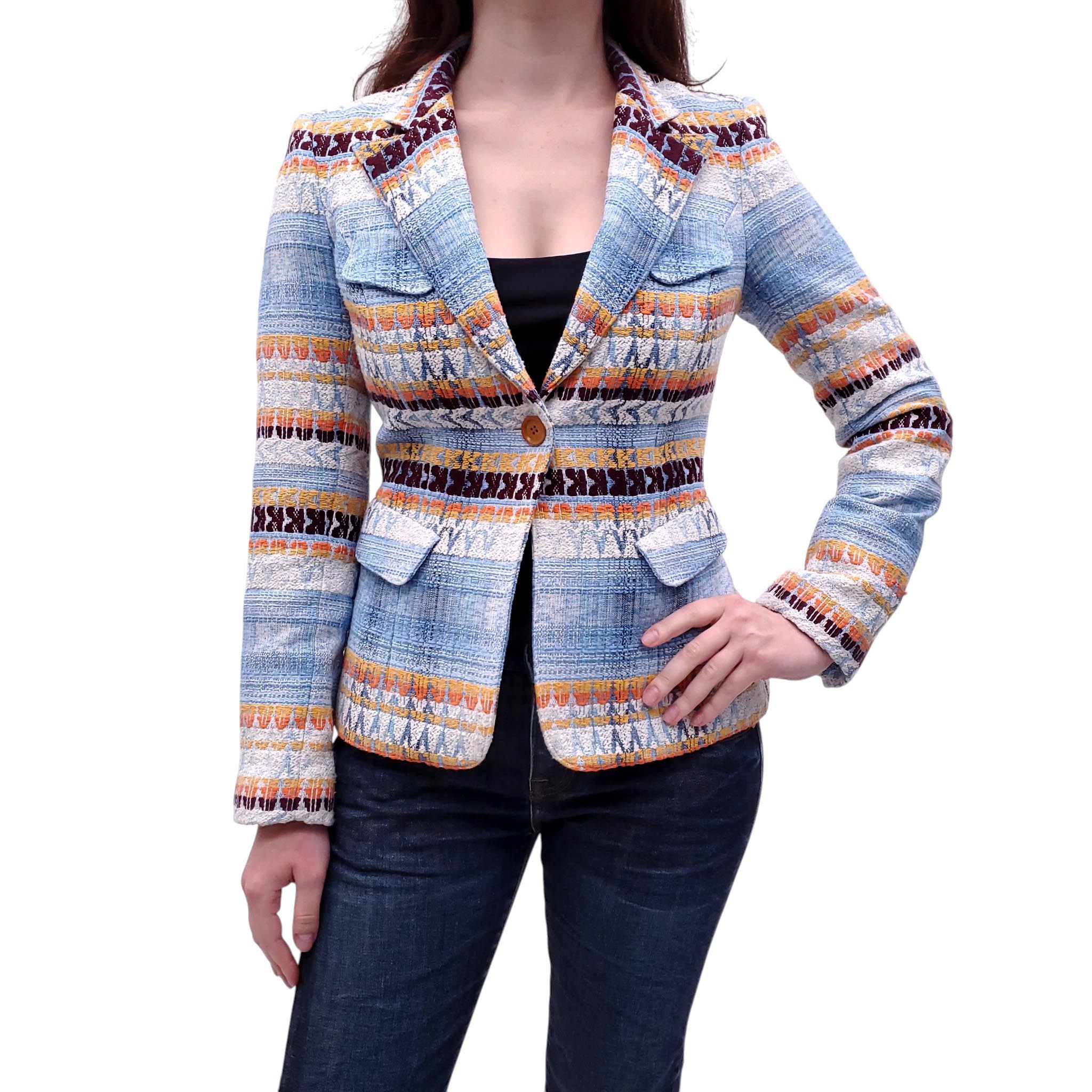 SMYTHE BLUE AND ORANGE PATTERNED JACKET - SIZE 6