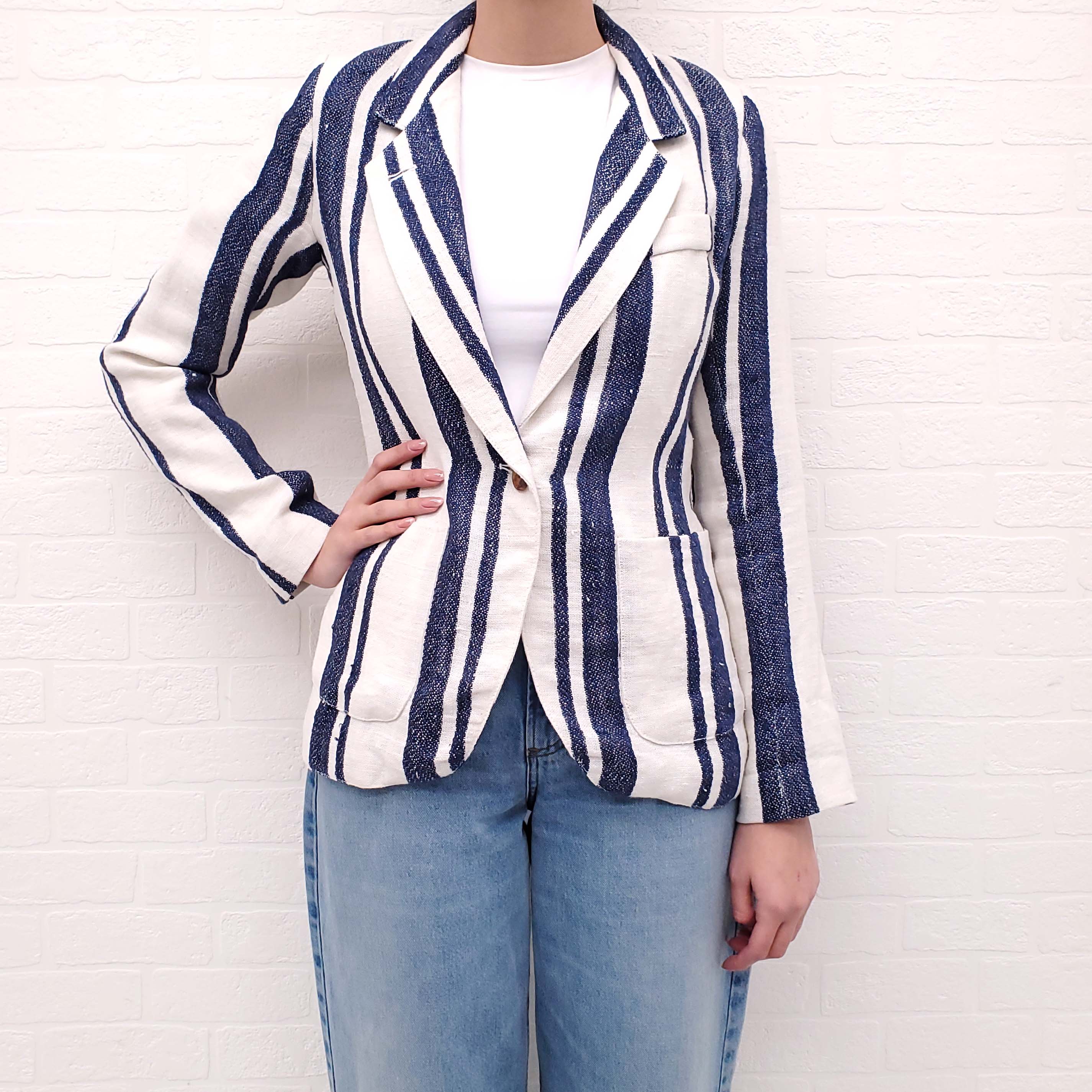 SMYTHE BLUE AND WHITE LINEN JACKET - SIZE 6
