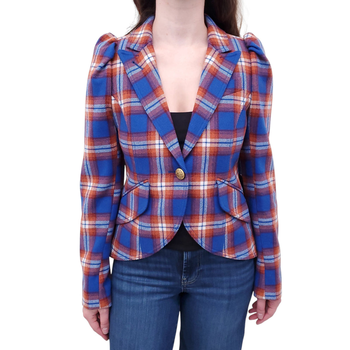 SMYTHE BLUE PLAID WOOL JACKET - SIZE 8