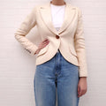 SMYTHE CREAM JACKET WITH BROWN PIPING AND LEATHER BUTTON - SIZE 4