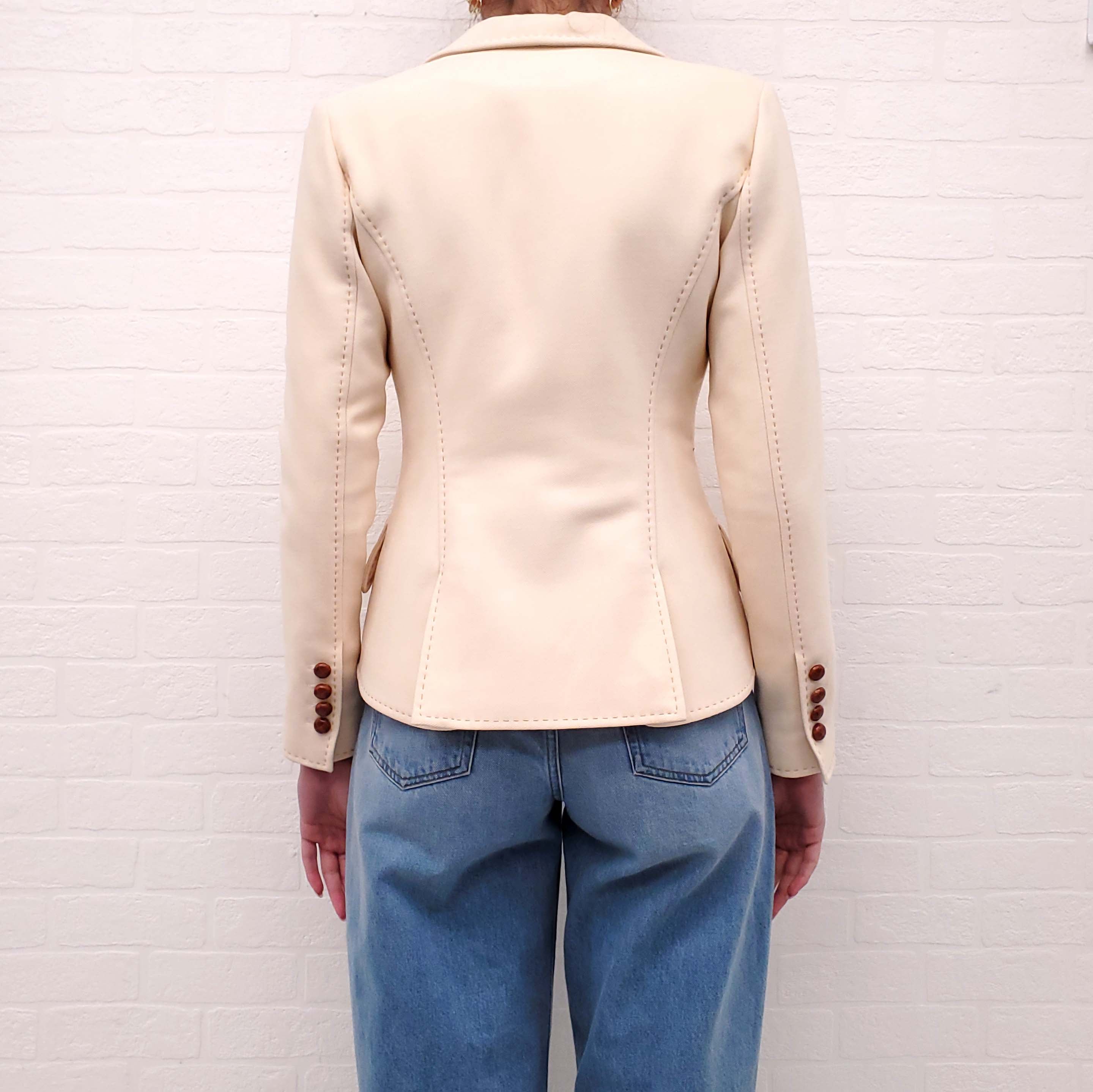 SMYTHE CREAM JACKET WITH BROWN PIPING AND LEATHER BUTTON - SIZE 4