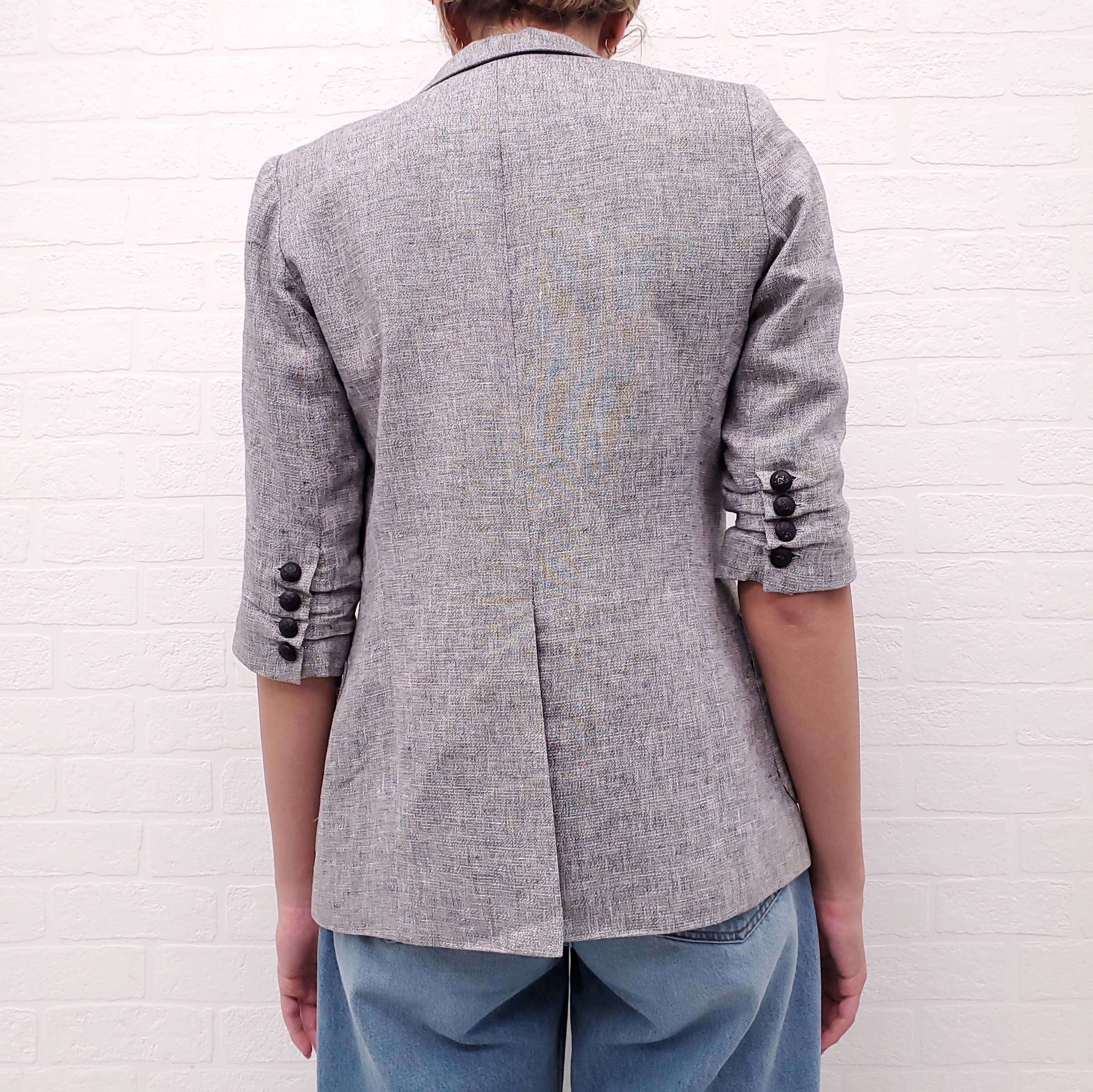 SMYTHE GREY SHIMMER BLAZER WITH ROUCHED SLEEVES - SIZE 2