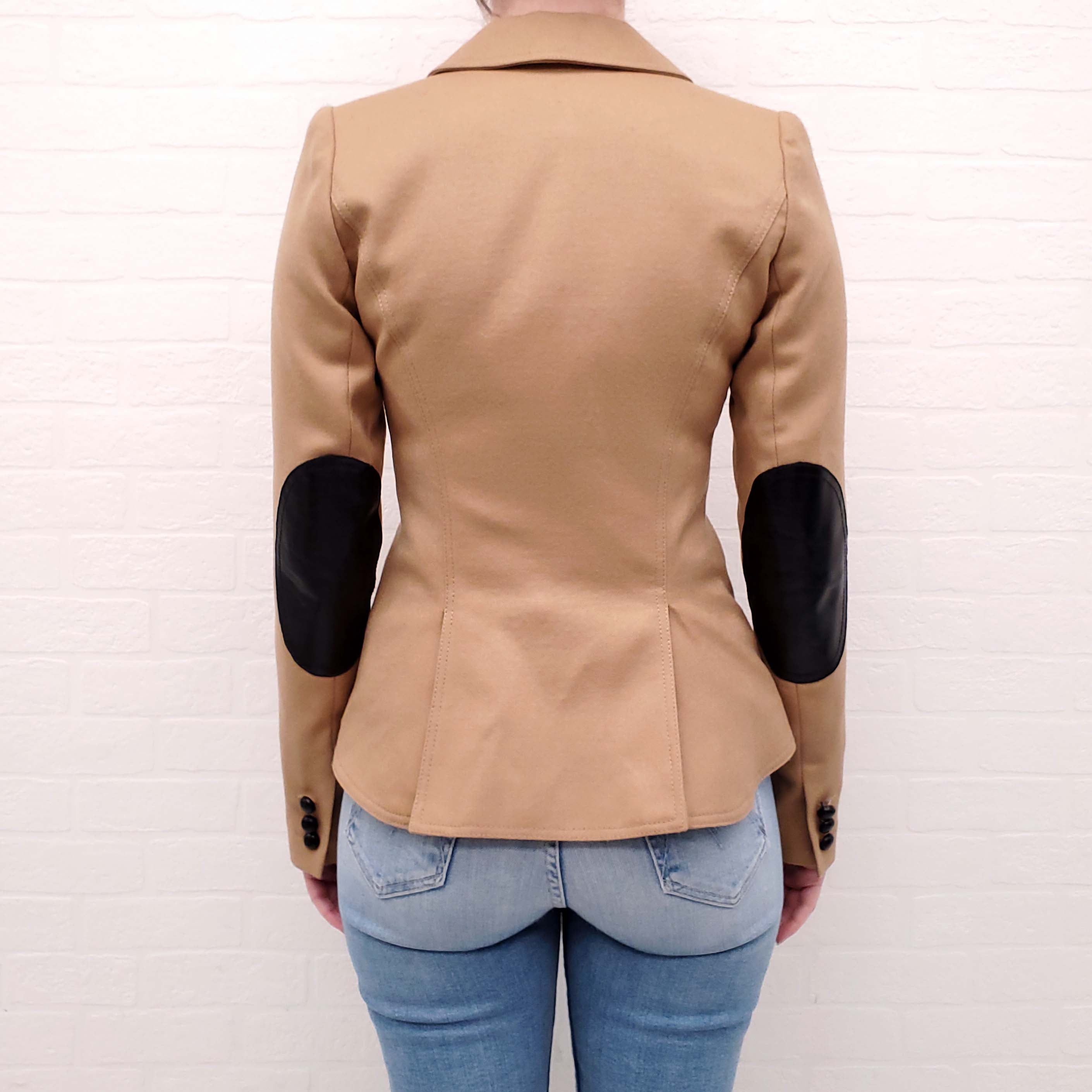 SMYTHE KHAKI WOOL BLAZER WITH LEATHER ELBOW DETAIL - SIZE 4