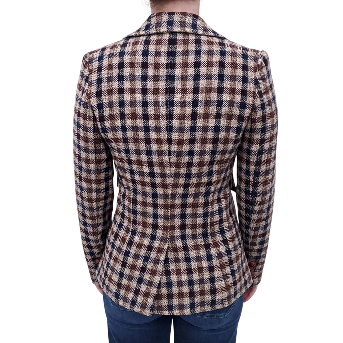SMYTHE KHAKI, NAVY AND BURGUNDY PLAID BLAZER - SIZE 4