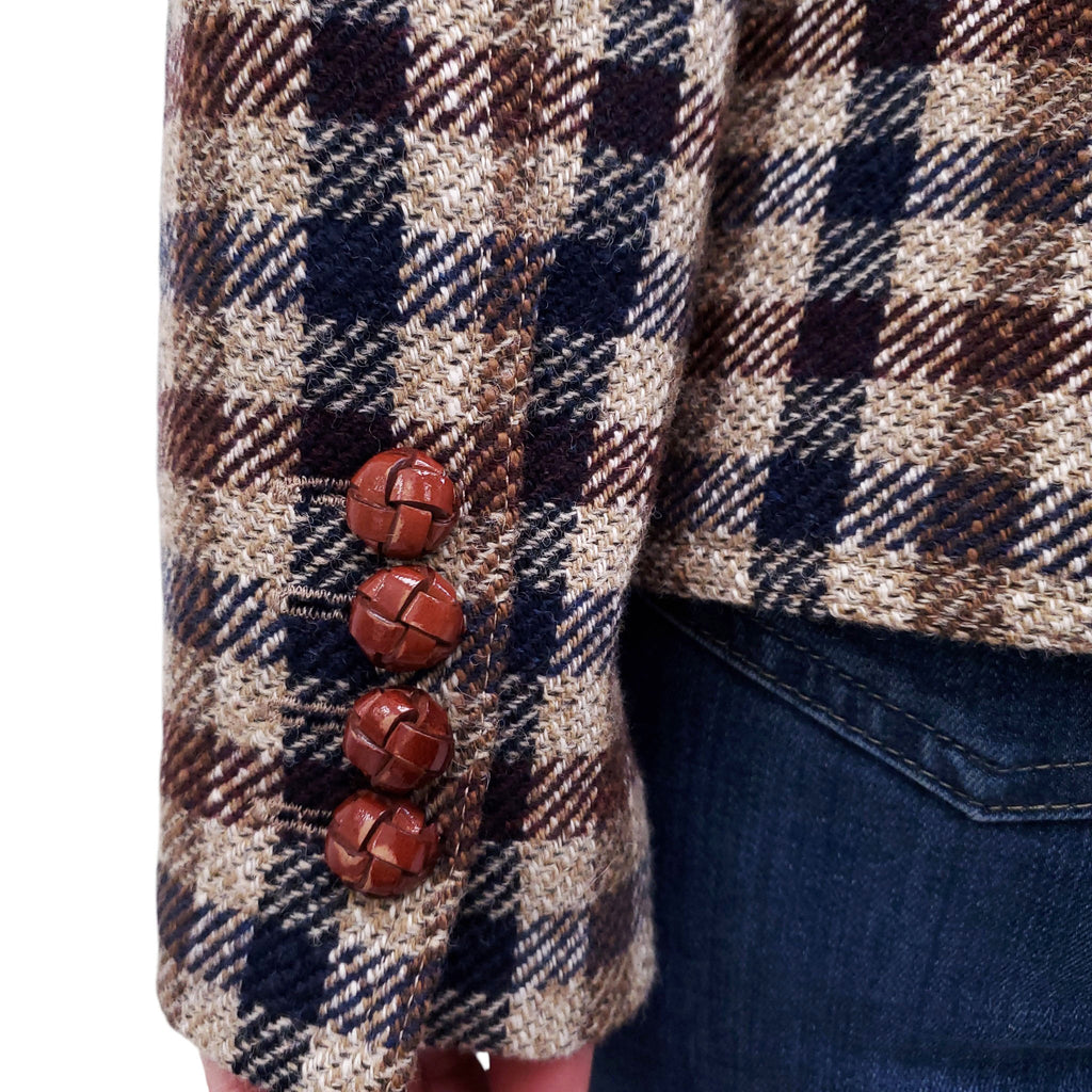 SMYTHE KHAKI, NAVY AND BURGUNDY PLAID BLAZER - SIZE 4