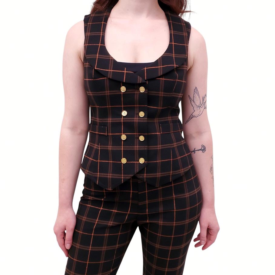 SMYTHE NAVY METALLIC PLAID VEST SET - SIZE 4