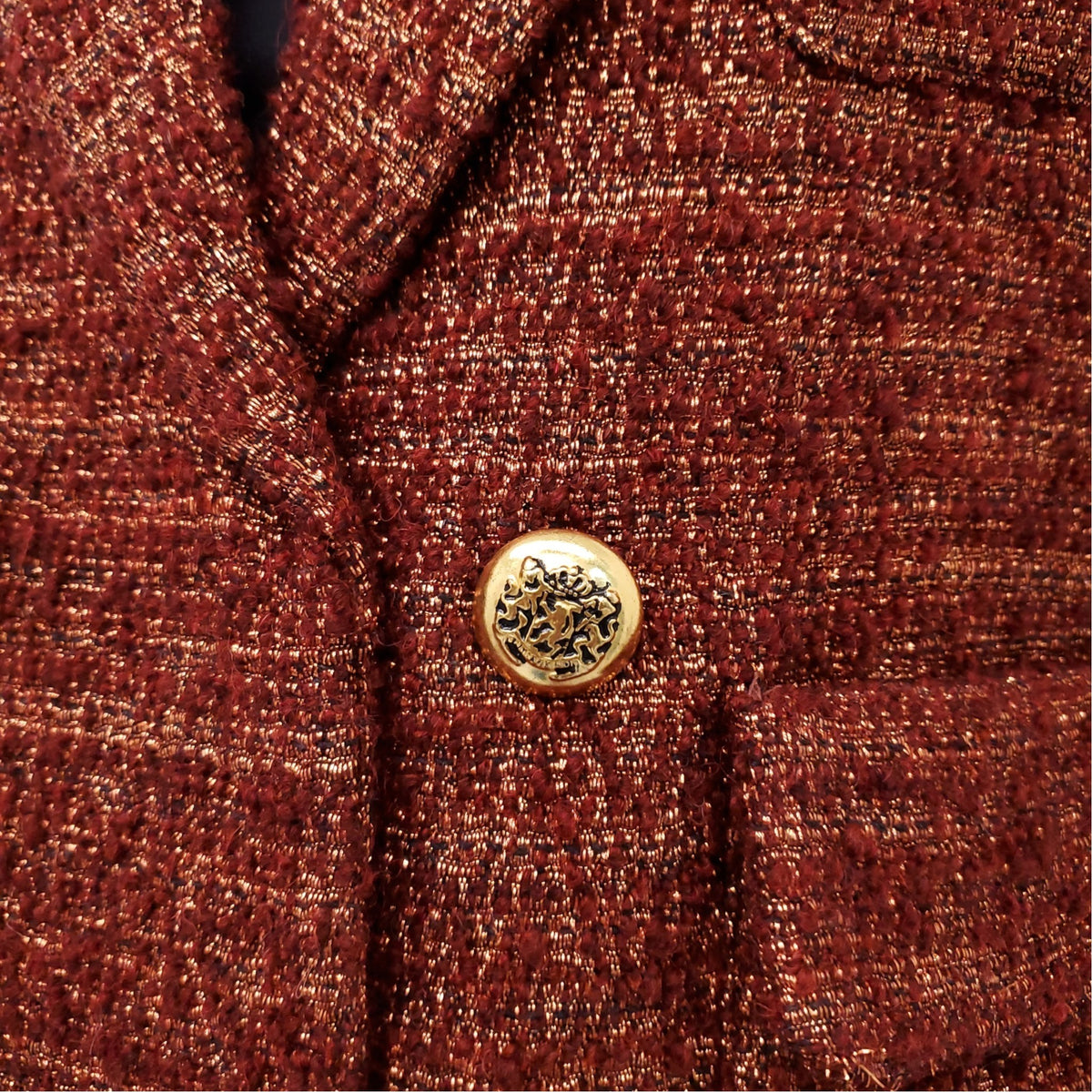 SMYTHE ORANGE AND GOLD METALLIC TWEED JACKET - SIZE 8